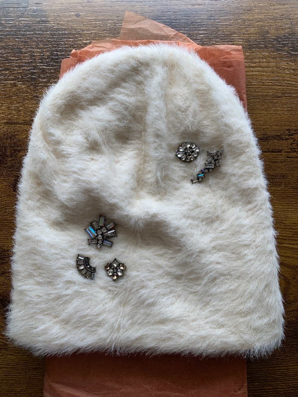 Cream colored Bejeweled Anthropologie hat